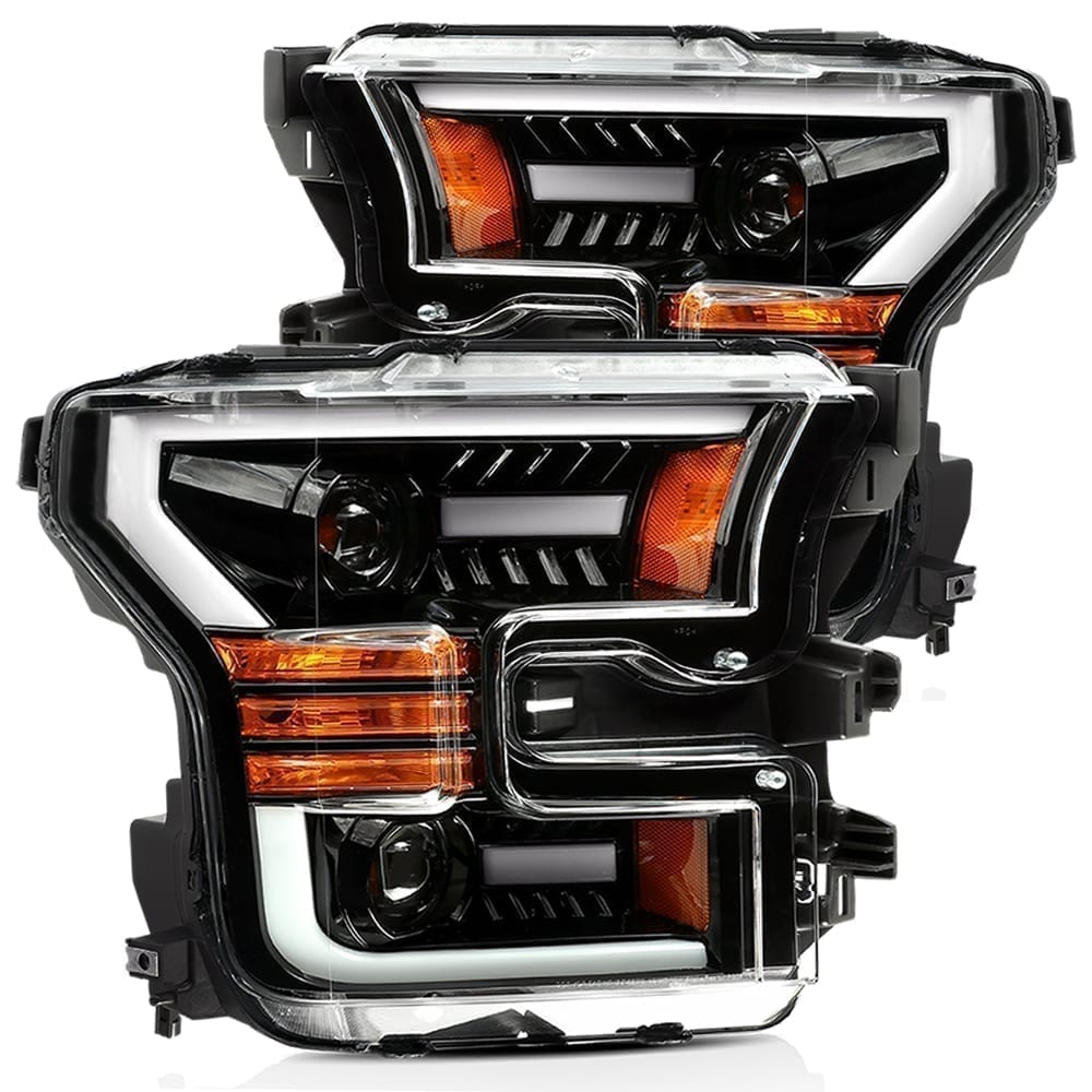 Phares halogènes projecteurs Ford F150 série PRO 15-17, noir de jais