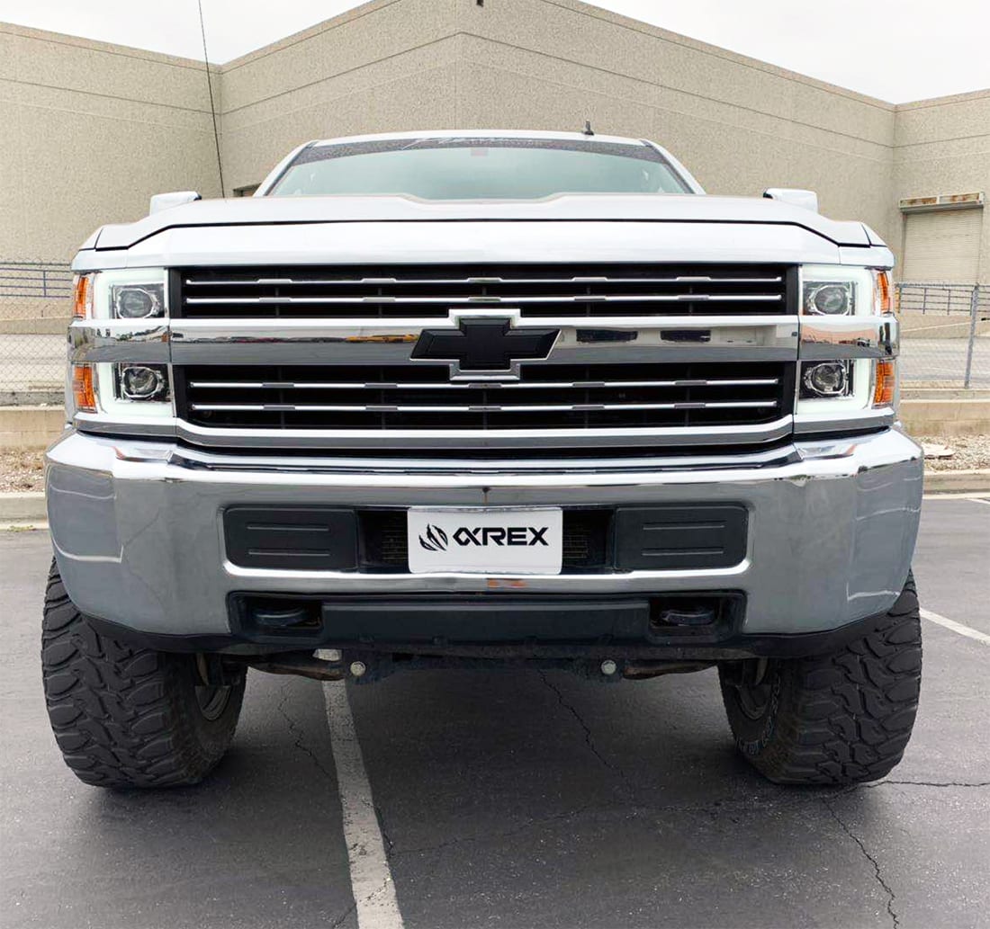 Phares projecteurs à LED chromés de la série LUXX pour Chevrolet Silverado 2500HD/3500HD 15-19
