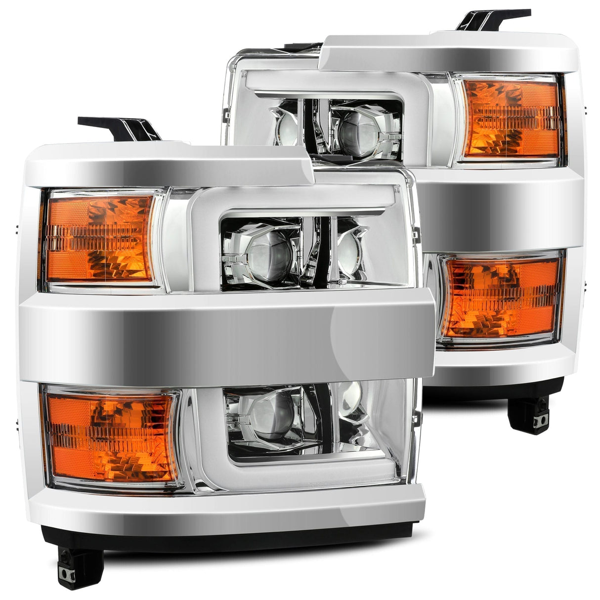 Phares projecteurs à LED chromés de la série LUXX pour Chevrolet Silverado 2500HD/3500HD 15-19