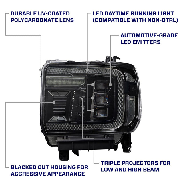 2014+ GMC Sierra 1500/2500/3500 LED Projector Headlights, Amber DRL (pair)
