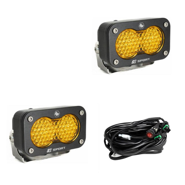 Lampe de travail LED avec lentille ambre, paire de motifs de travail/scène S2 Sport Baja Designs
