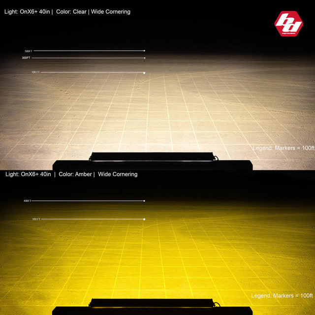 Barre lumineuse LED de 50 pouces, modèle de conduite large ambre, série OnX6, conceptions Baja