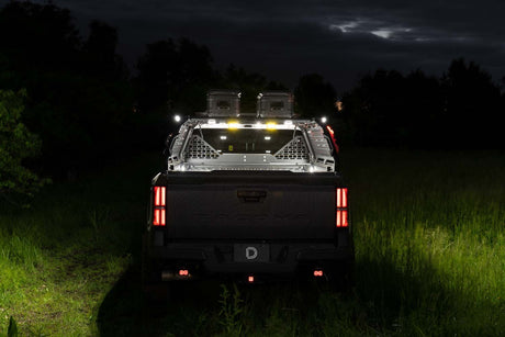Kuat IBEX Bed Rack with Stage Series lighting kits installed on a Toyota Tacoma