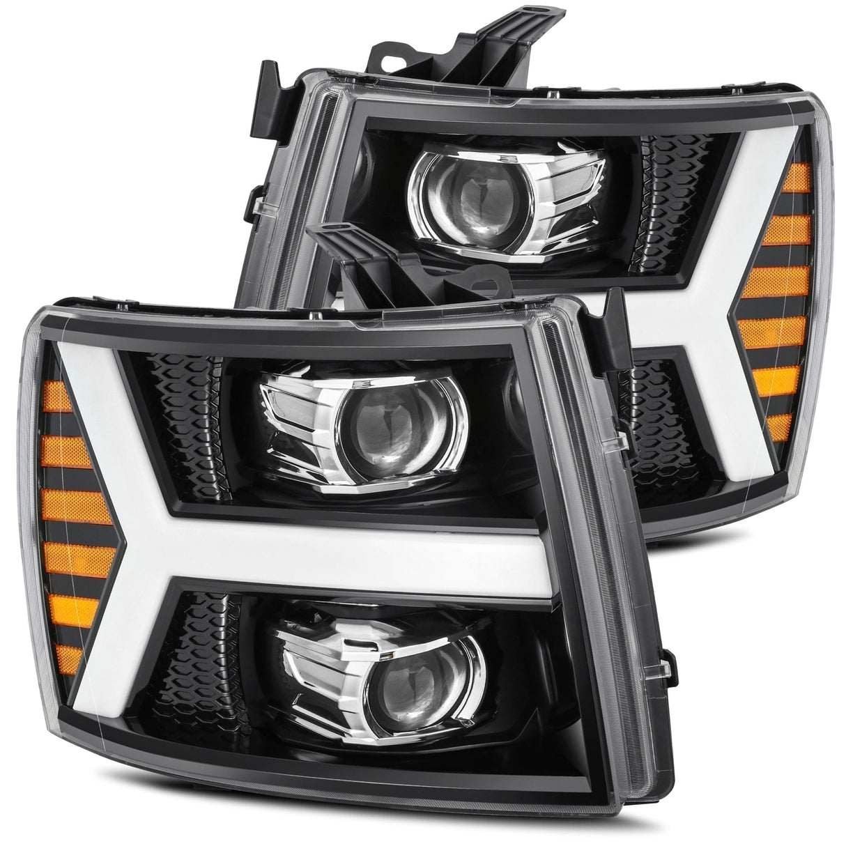 Phares projecteurs à LED Chevrolet Silverado série LUXX 07-13, noir de jais