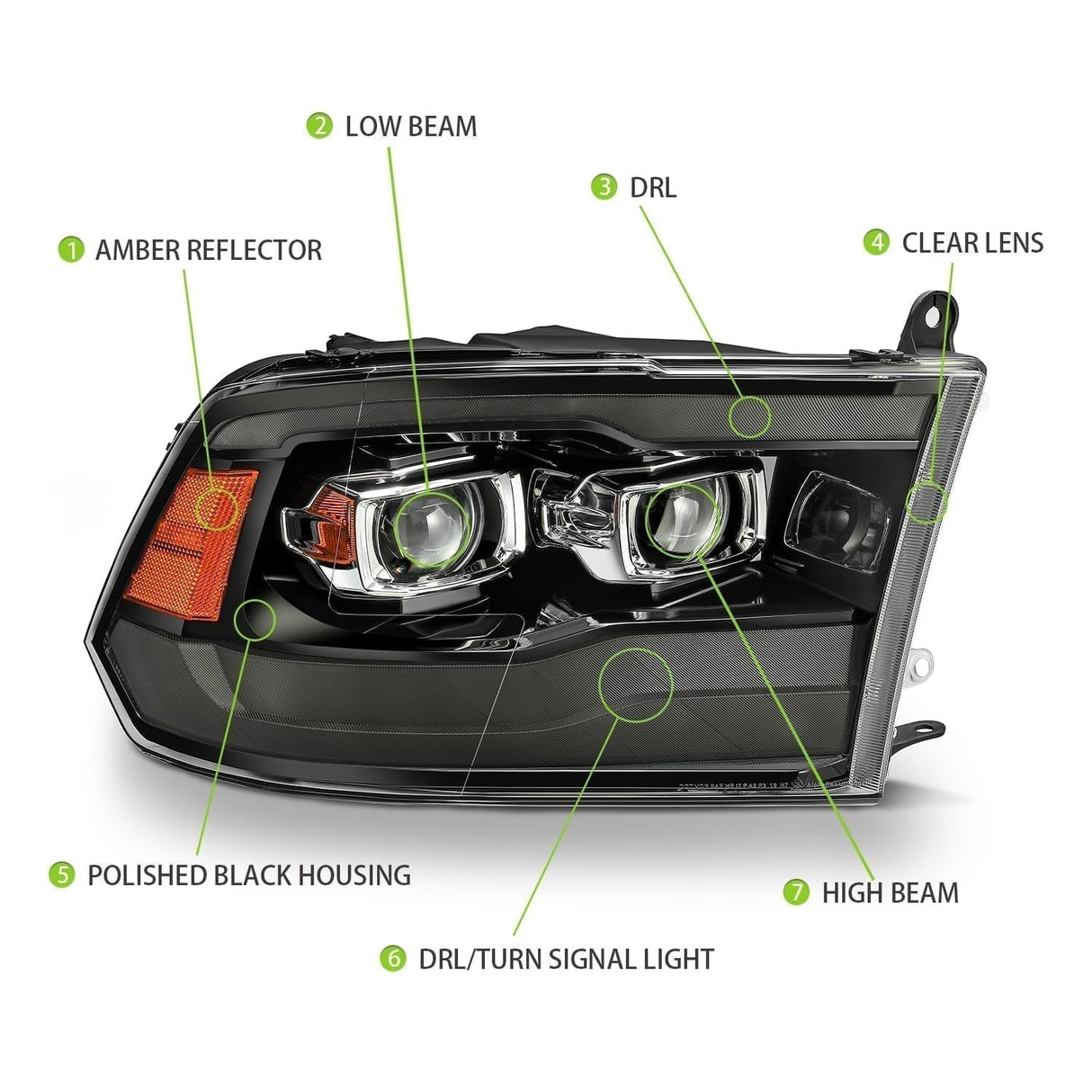 Phares halogènes projecteurs série PRO pour camion Ram MK II 09-18, noir de jais