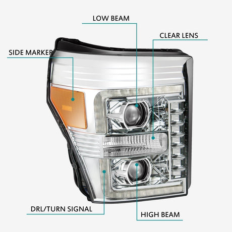 11-16 Ford Super Duty PRO-Series Halogen Projector Headlights Chrome