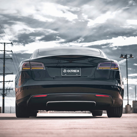 12-21 Tesla Model S LUXX-Series LED Tail Lights Black Smoke (With Black Trunk Center Piece Replacement)