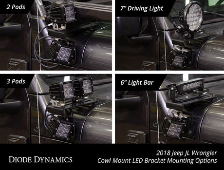 2018-2025 Jeep JL Wrangler Cowl Mount LED Brackets