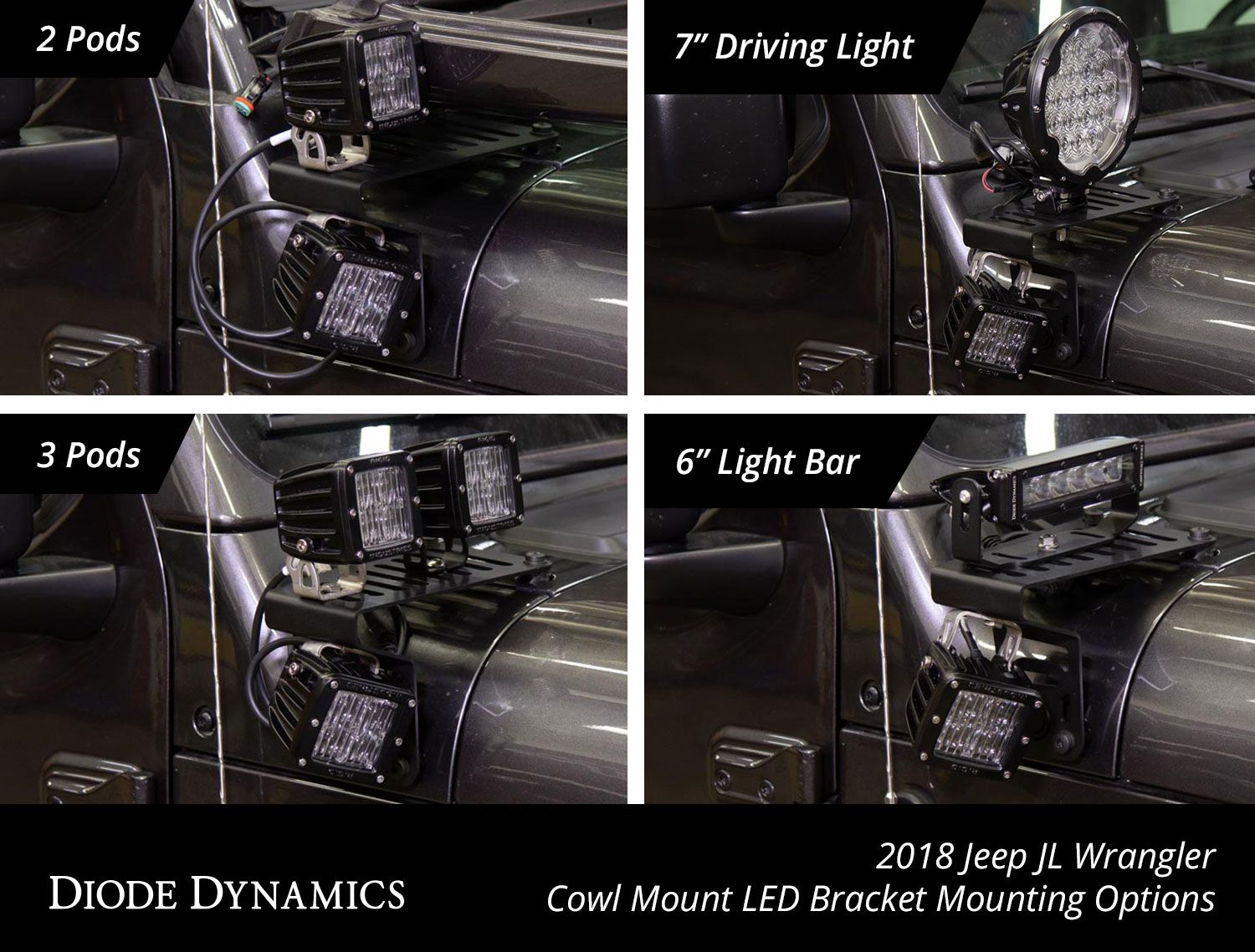 2020-2025 Jeep Gladiator Cowl Mount LED Brackets