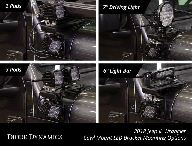 2020-2025 Jeep Gladiator Cowl Mount LED Brackets