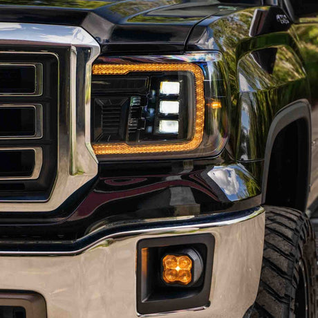 2014+ GMC Sierra 1500/2500/3500 LED Projector Headlights, Amber DRL (pair)