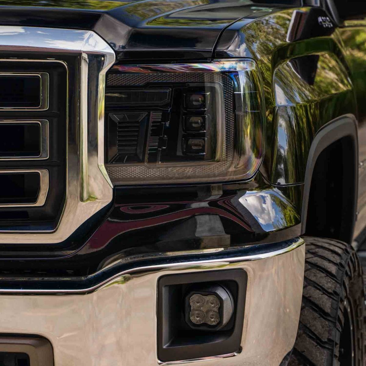 2014+ GMC Sierra 1500/2500/3500 LED Projector Headlights, Amber DRL (pair)