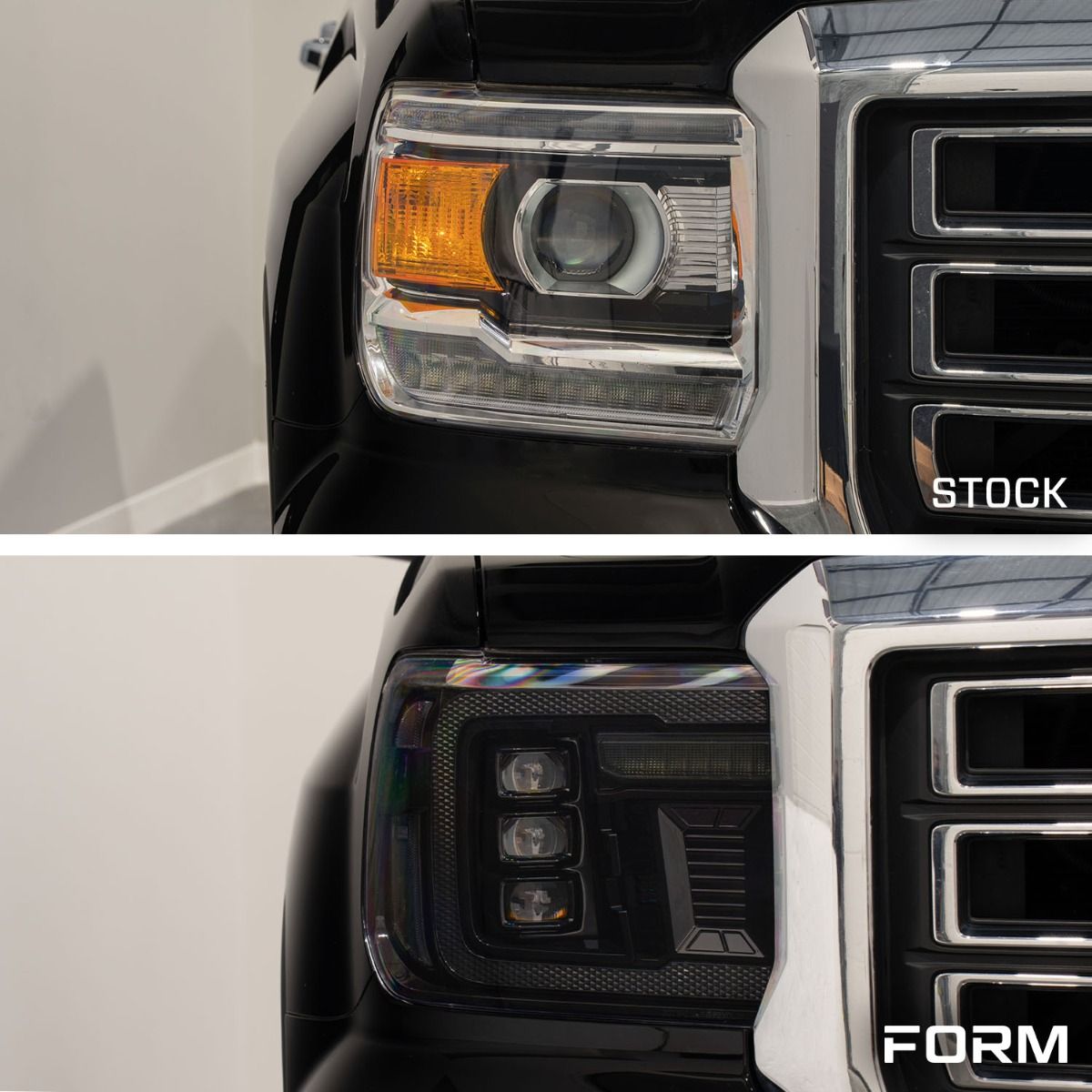 2014+ GMC Sierra 1500/2500/3500 LED Projector Headlights, Amber DRL (pair)