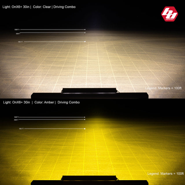 Barre lumineuse LED de 50 pouces, modèle de conduite large ambre, série OnX6, conceptions Baja