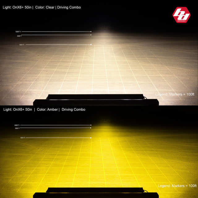 Barre lumineuse LED de 50 pouces, modèle de conduite large ambre, série OnX6, conceptions Baja