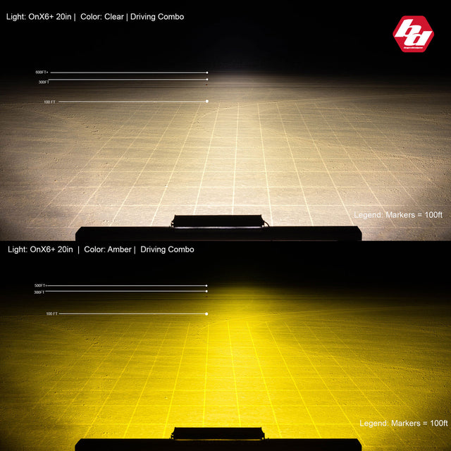 Barre lumineuse LED de 50 pouces, modèle de conduite large ambre, série OnX6, conceptions Baja