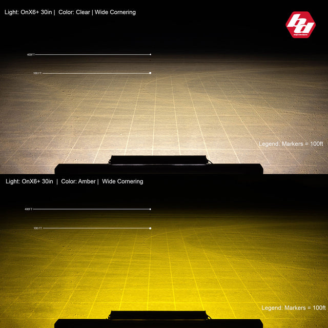 Barre lumineuse LED de 50 pouces, modèle de conduite large ambre, série OnX6, conceptions Baja