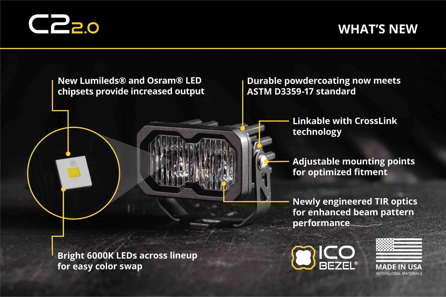 Stage Series C2 2" Sae/Dot Jaune Pod Led encastré (paire)